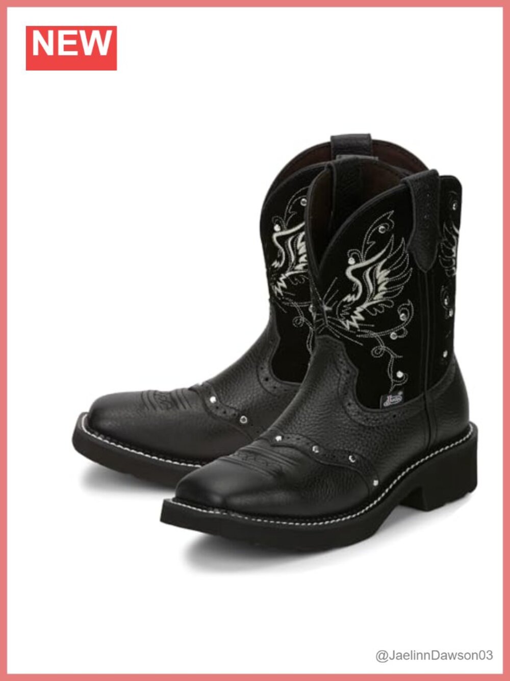 Justin Cowhide Leather Square Toe Western Mid-Calf Boots